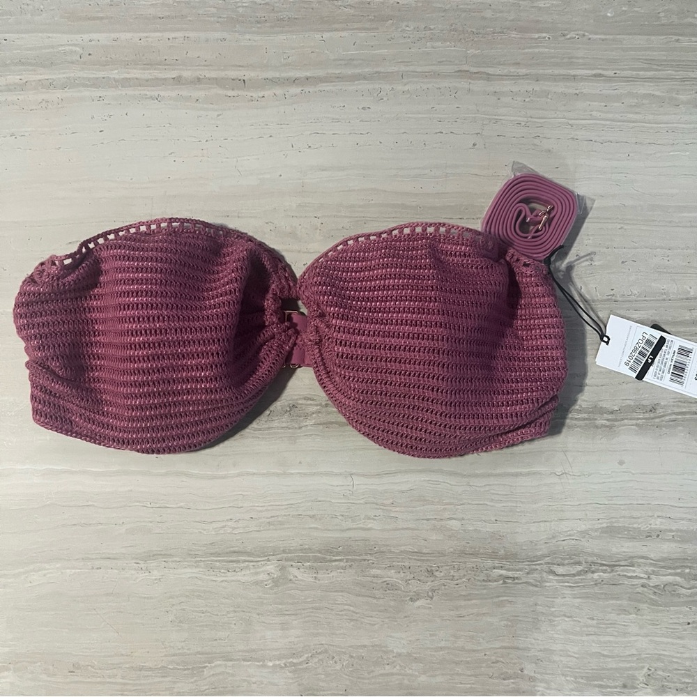 Shade & Shore Women's Pink Bikini Top Crochet Bandeau 38D